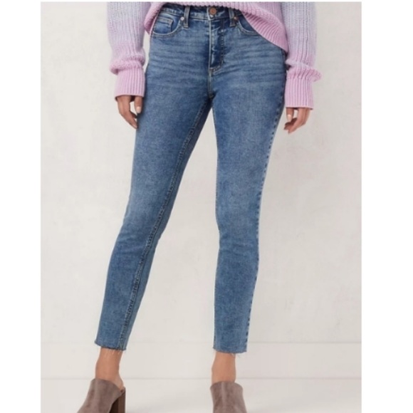 LC Lauren Conrad Denim - LC Lauren Conrad high rise acid wash raw hem skinny jeans with stretch size 12